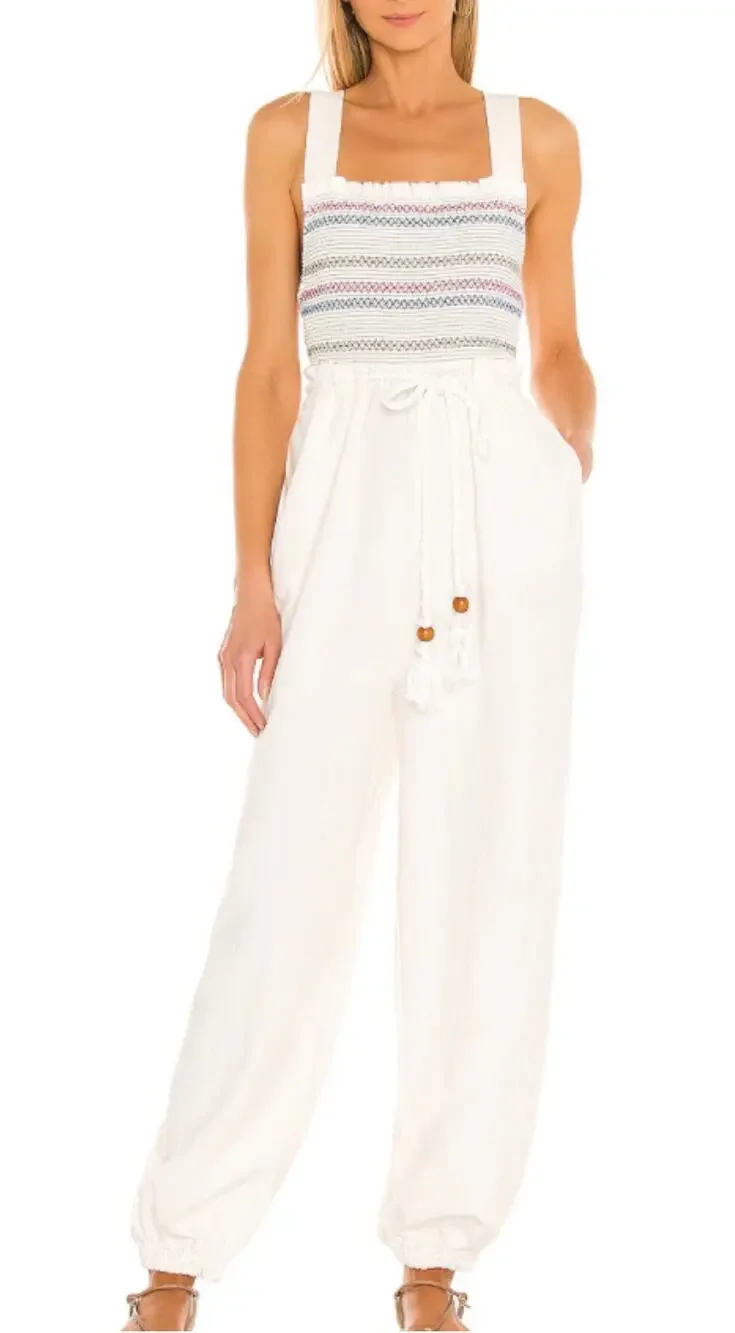 Free People Boho Tie Back Jumpsuit Cream Size Small
